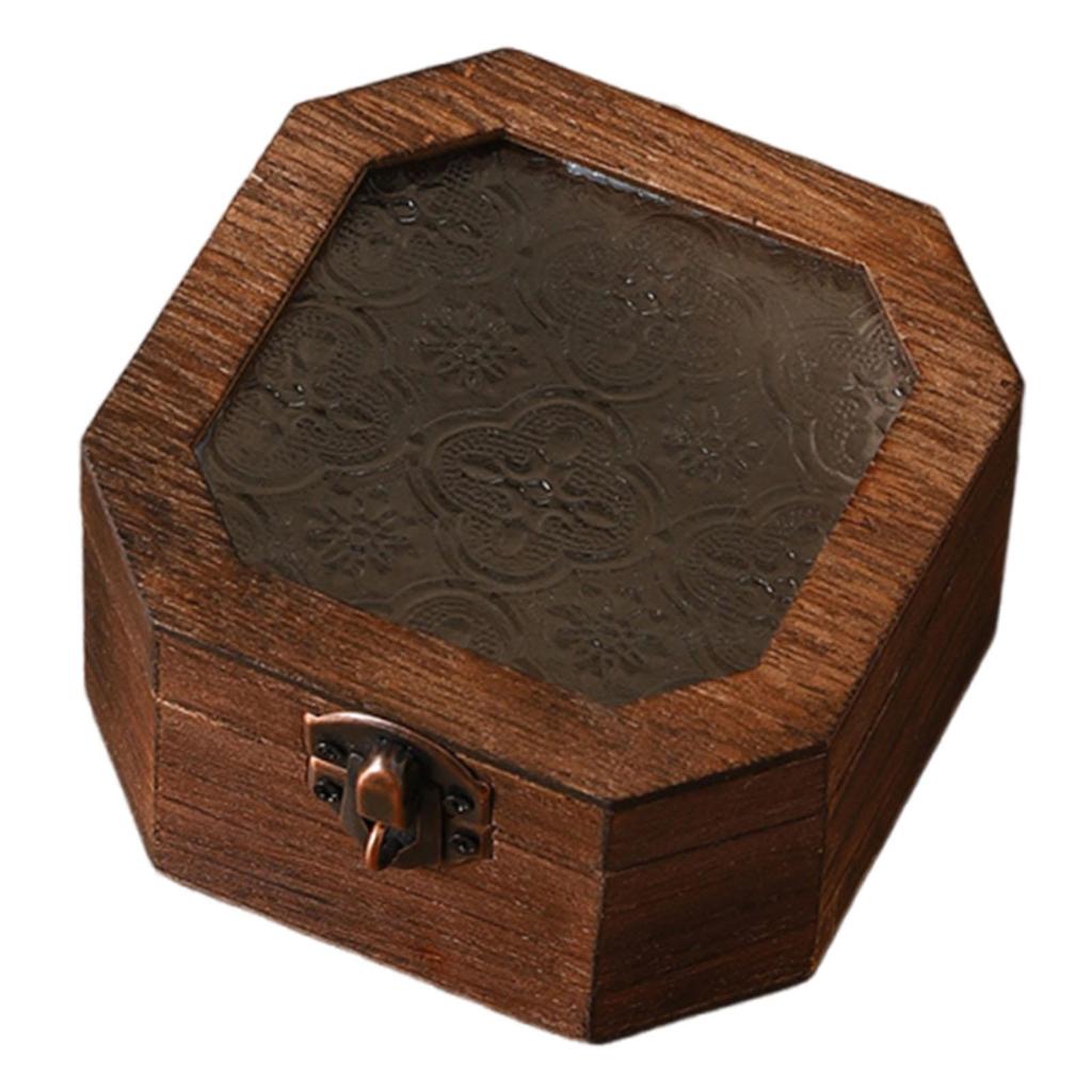 Wooden Storage Box Ornament,with Glass Lid Organizer,Keepsake Box Stashbox for Bedroom Entryway Kitchen Living Room Jewelry