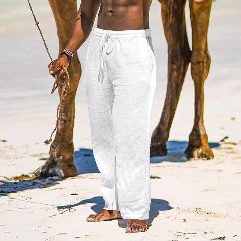 Мужские брюки свободного кроя из дышащего льна в европейском и американском стиле на весну и лето, широкие спортивные длинные брюки, повседневные спортивные брюки