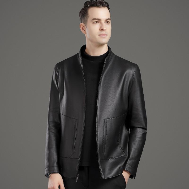 Кожаная куртка мужская осенне-зимняя, новая, деловая, повседневная, свободная, мужская, с воротником-стойкой, кожаная куртка для папы среднего возраста