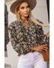 Floral Print Ruffled Bubble Sleeve Shirt