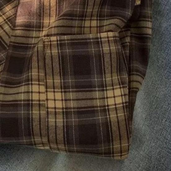 Весна Осень Мужская Рубашка Отложной Воротник Клетчатый Принт Свободный Застежка На Пуговицах Ретро Американская