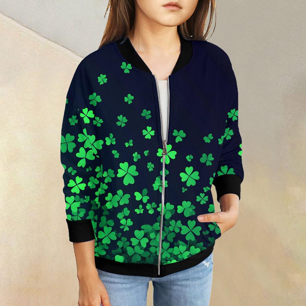Девочки куртки на молнии детские осенние толстовки с длинным рукавом верхняя одежда с карманами St. День Святого Патрика 5-15 лет