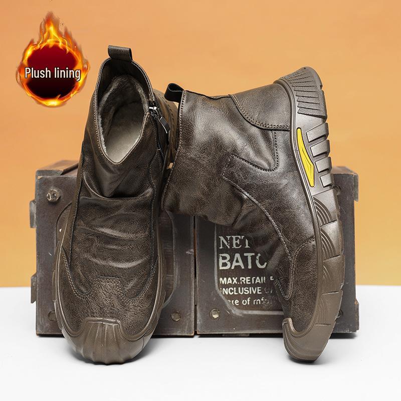 Men's Black Non-Slip Velvet Martin Boots - Wear-Resistant, Comfortable, and Stylish for Autumn/Winter