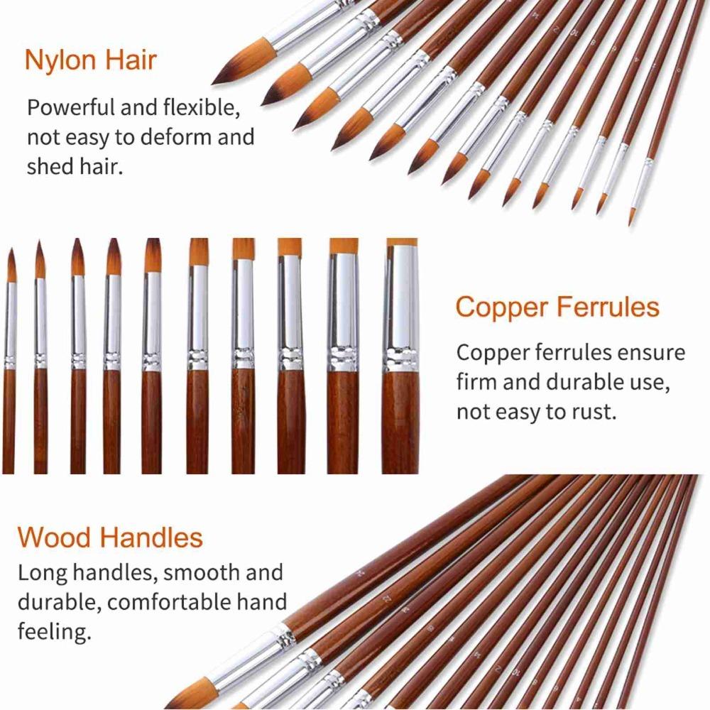 Round Tip Paint Brushes Set Wooden Paint Brushes All Purpose Art Paint Brushes Gouache