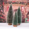 Mini Christmas Trees Snow Frost Flocked Bottle Brush Tree with Wooden Base Small Artificial