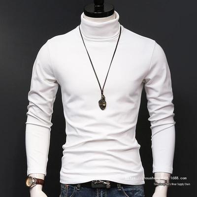 Мужская футболка с длинным рукавом и высоким воротом - Черная, Белая - Теплая и прохладная, Однотонная, Бесплатная доставка