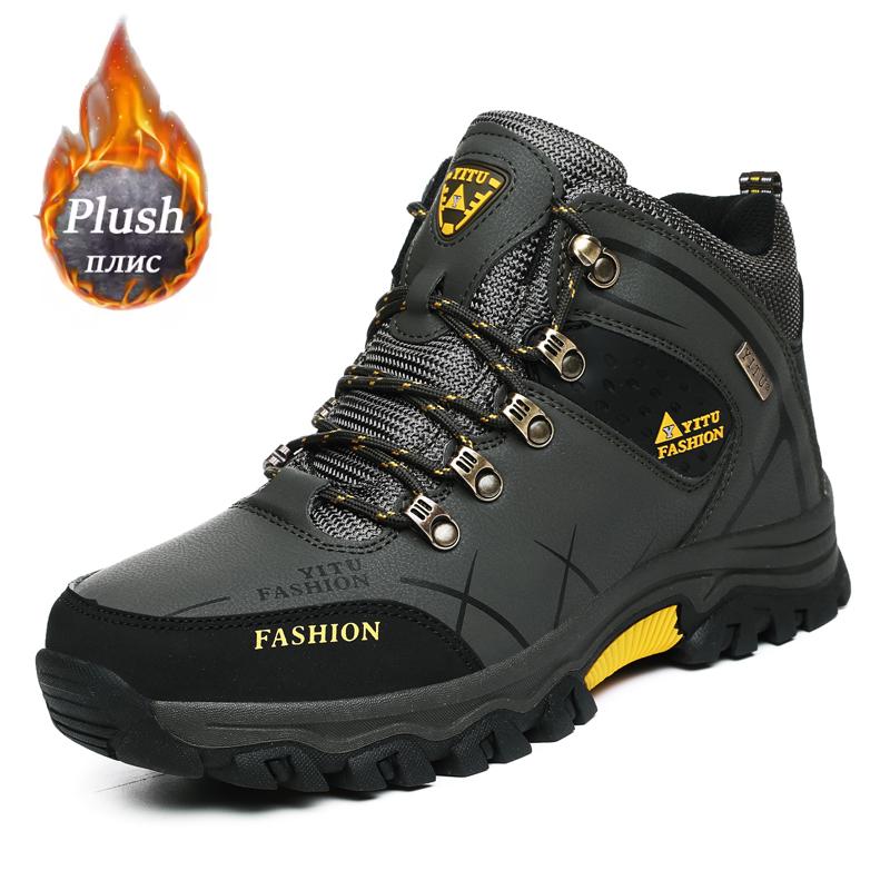 Мужские зимние сноубутсы Водонепроницаемые кожаные треккинговые кроссовки Супер теплые мужские ботинки Уличные мужские походные ботинки Рабочая обувь для ходьбы
