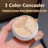 3 Color Concealer Palette Cream Texture Covers Acne Marks Dark Circles Multifunction Face Makeup