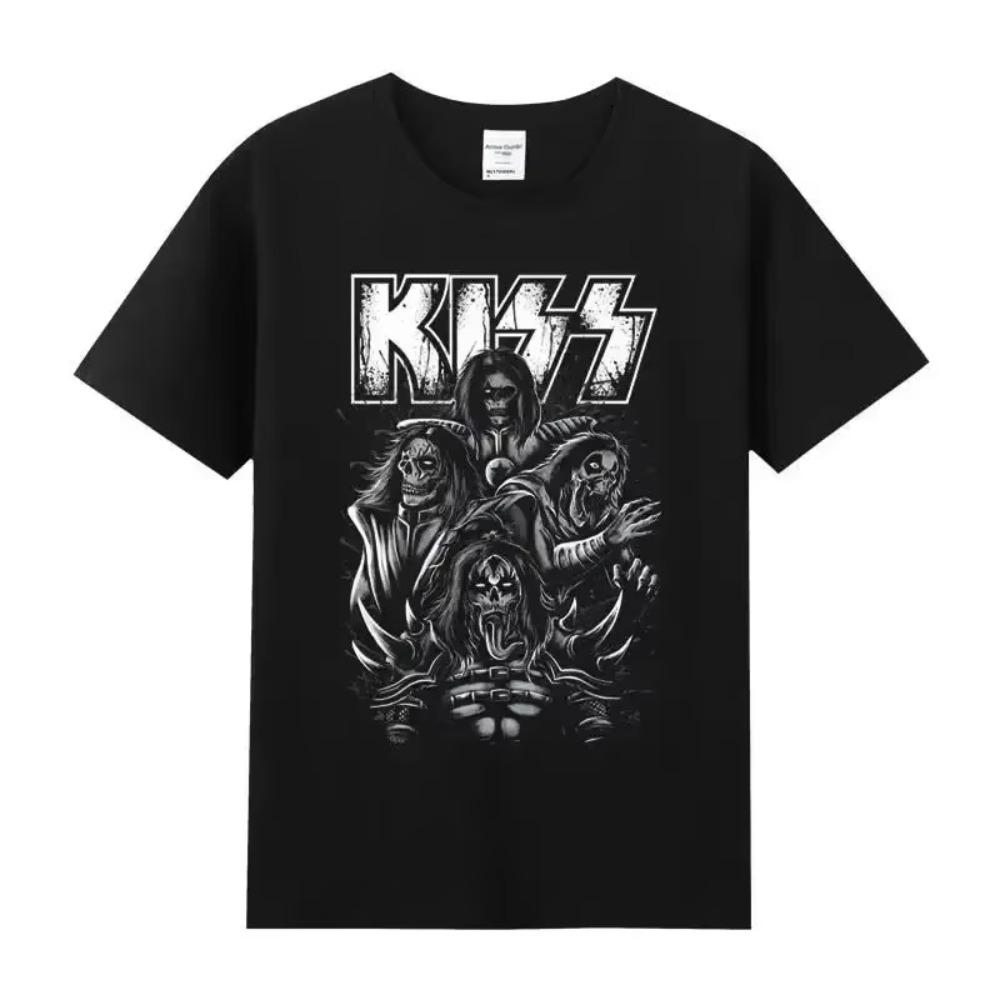 New Summer Fashion Kiss Rock Metal Band T-shirt with Printed Cotton Round Neck Short Sleeve T-shirt Hip Hop Men's Street Top