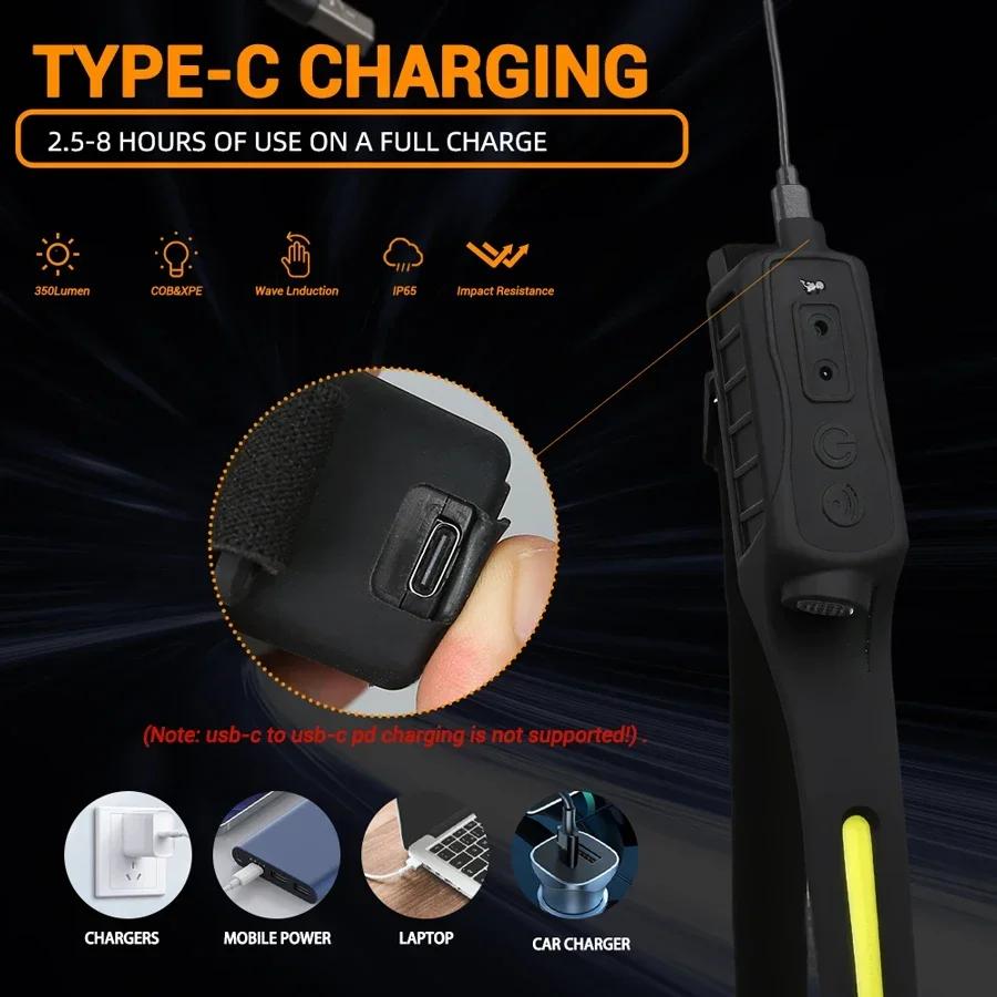 Светодиодный налобный фонарь с датчиком, перезаряжаемый COB прожектор, фонарик, 5 режимов освещения, налобный фонарь для рыбалки, кемпинга, работы, практичный подарок