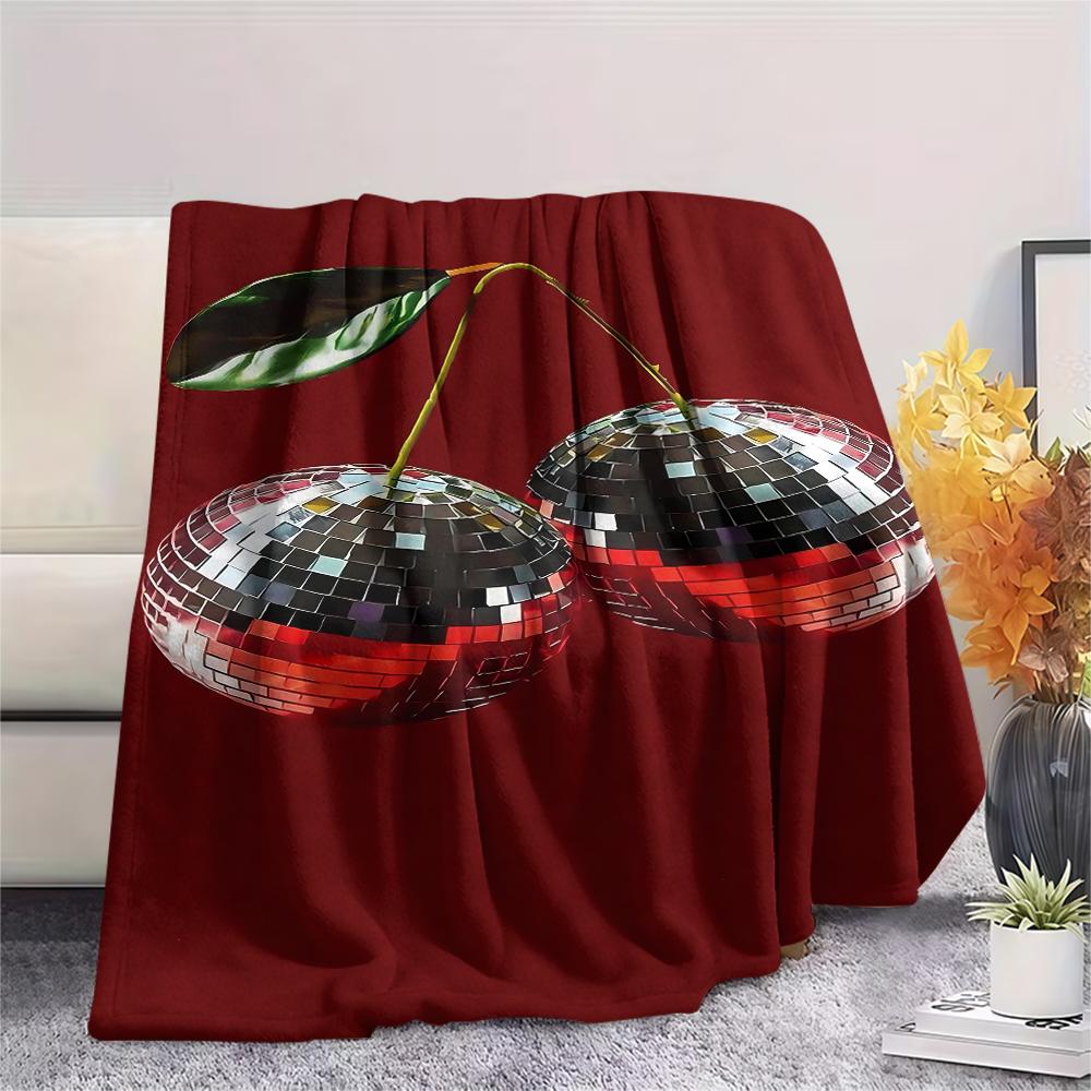 Red Element Cherry Football Print Flannel Blanket,High quality Comfortable for All Seasons,Home Decor,Warmth and Comfort,Perfect for Christmas Gifts