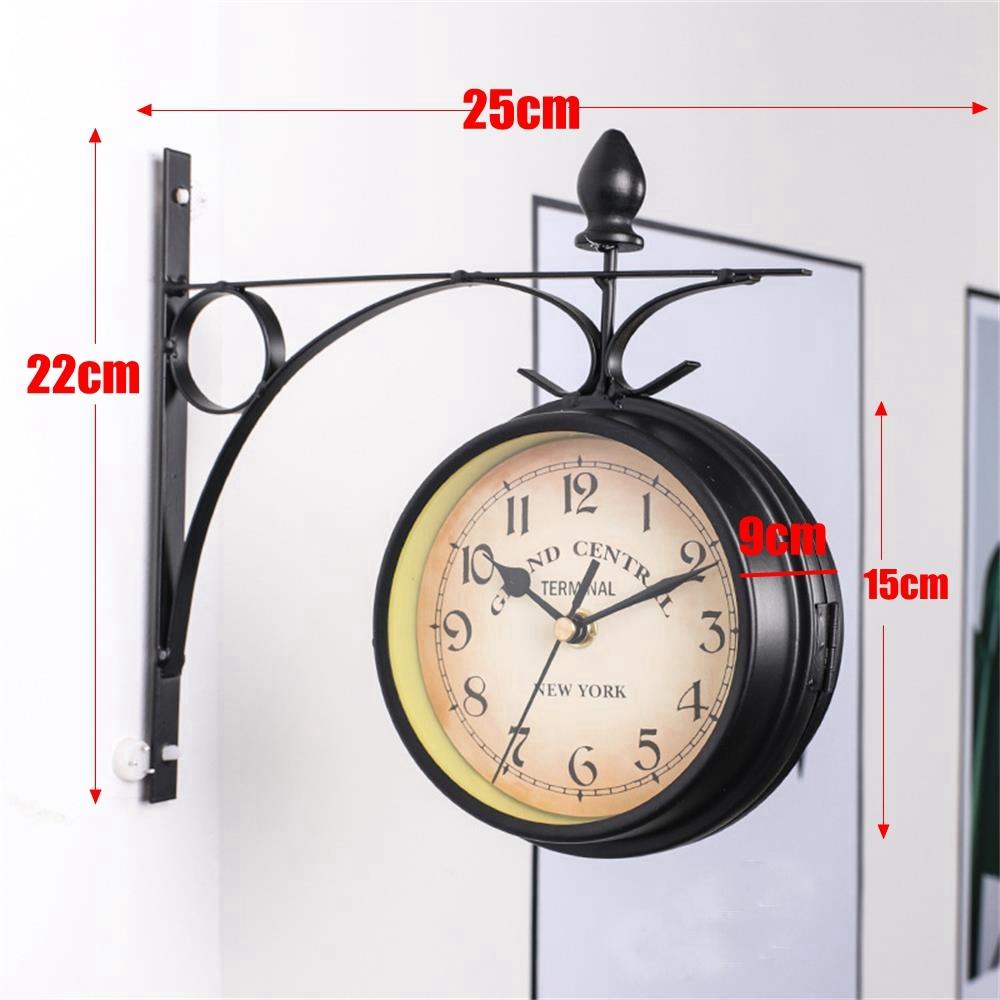 Gentral Station Hot Classic Retro Garden Home Decoration Bracket Metal Clock Double Sided Wall Clock Outside