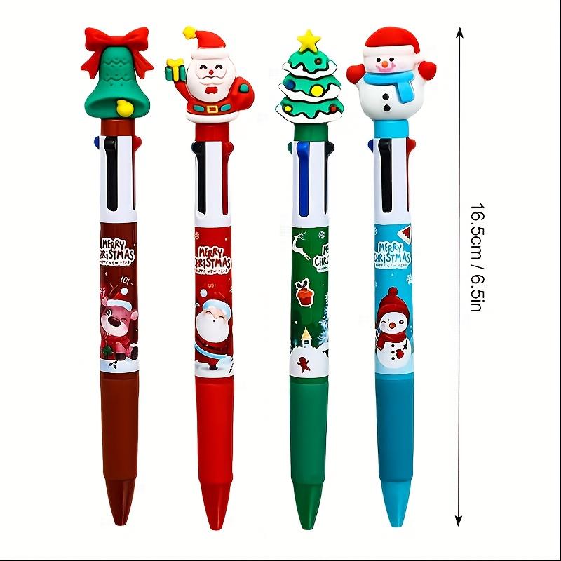 16pcs Christmas Four-color Ballpoint Pens, Santa Claus Decorations, Colorful Christmas Birthday Gifts, Fun Ballpoint Pens