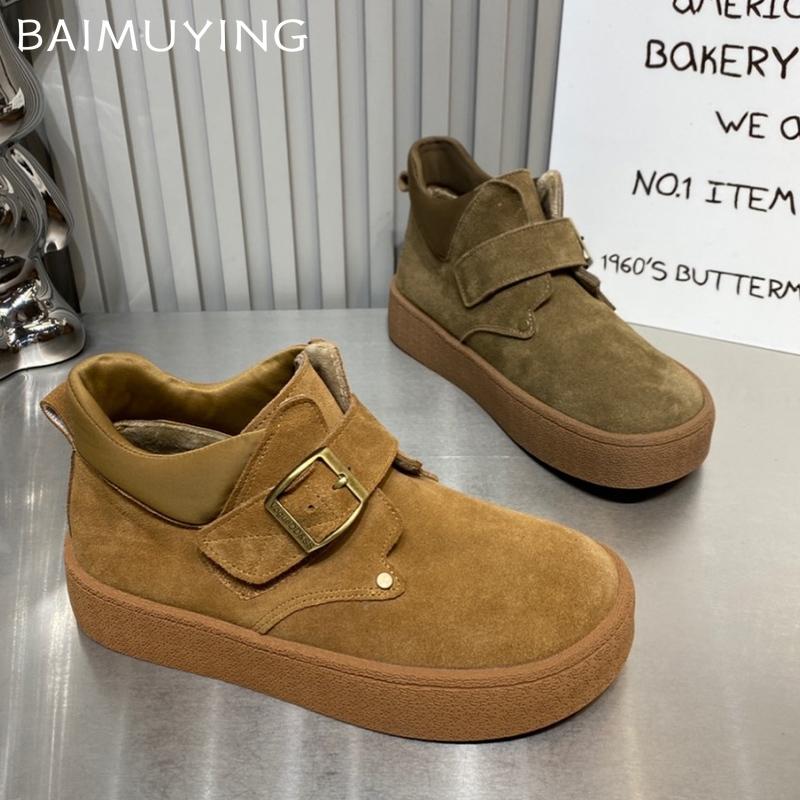 Замшевые балетки женские зимние ботильоны на платформе повседневная обувь дизайнерские короткие плюшевые хлопковые ботинки 2024 тренд зимние прогулочные ботинки женские