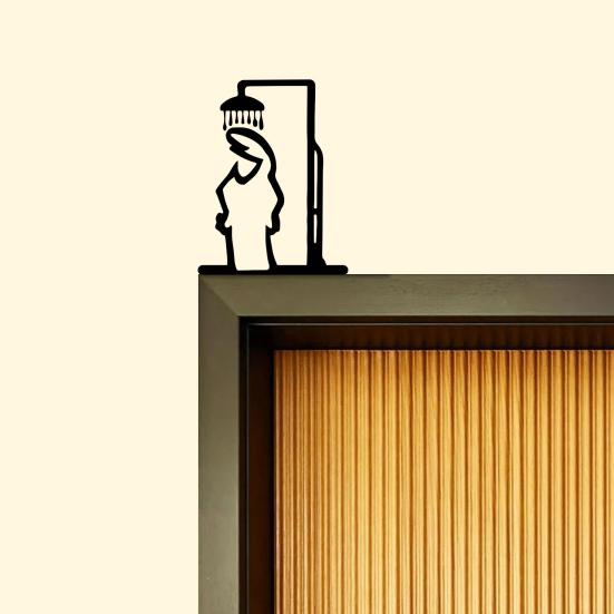 Металлическая табличка для ванной комнаты Черная фигура душа Настенное украшение Минималистичная линия Деревенская дверная табличка Забавный дверной топпер для украшения ванной комнаты