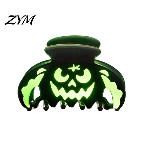 Halloween Hair Claws Claw Clips, Luminous Ghost Pumpkin Pattern Acrylic Anti-slip Shark Clips Glow in The Dark Grippers for Women Girls Daily