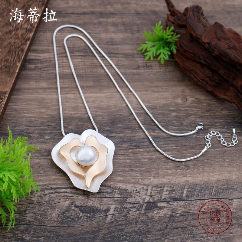New Matte Double-layer Geometric Love Long Pendant Women's Fashion Versatile Three-dimensional Heart-shaped Long Necklace