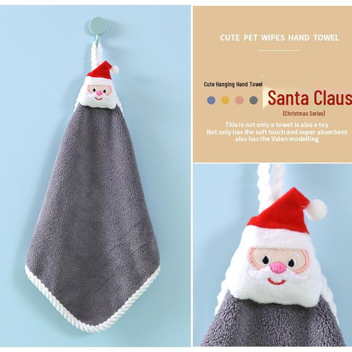 Christmas Cartoon Coral Fleece Hanging Hand Towel - Absorbent for Kitchen & Bathroom