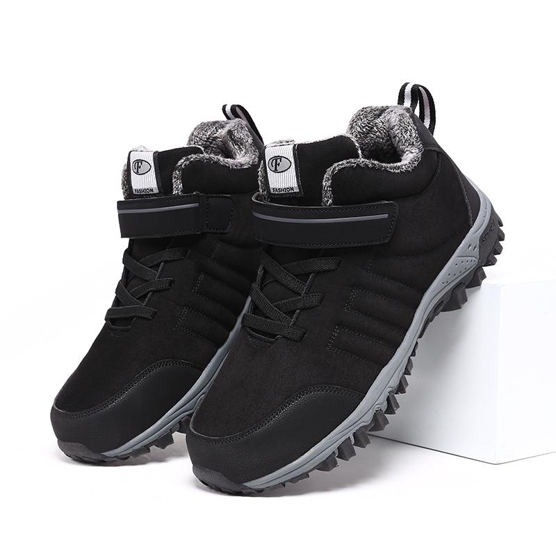 Thickened Walking Shoes Men Winter Lace-Up High Top Warm Plush Non-Slip Casual Cotton Shoes Unisex Waterproof Suede Surface