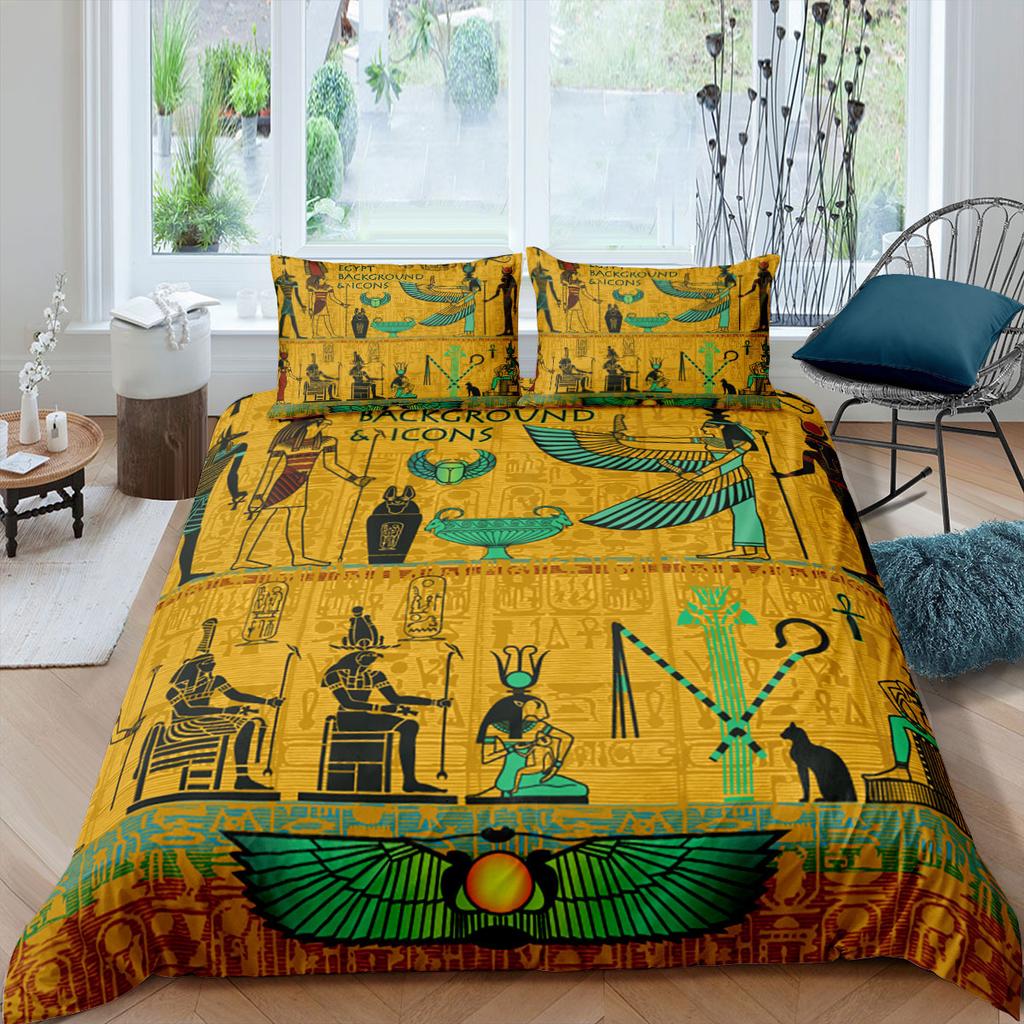 Egyptian Bedding Set Ancient Egypt Civilization Duvet Cover Characters Bedclothes 2/3PCS African Tribe Quilt Cover