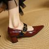 Мода 2025 Новые Весенние Женские Туфли-Лодочки Заостренный Носок Натуральная Кожа Женская Обувь Ремешок с Пряжкой Мэри Джейн Женская Обувь Кожа Коровы