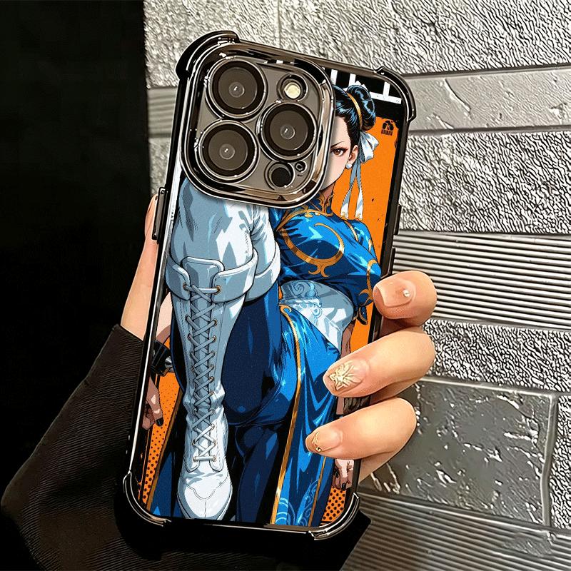 ChunLi S-Street F-FighterS Plating Phone Case For Iphone 16 17 Pro Max Air 16E 14 15 Plus 12 13 Mini Anti-Fall Airabag Cover