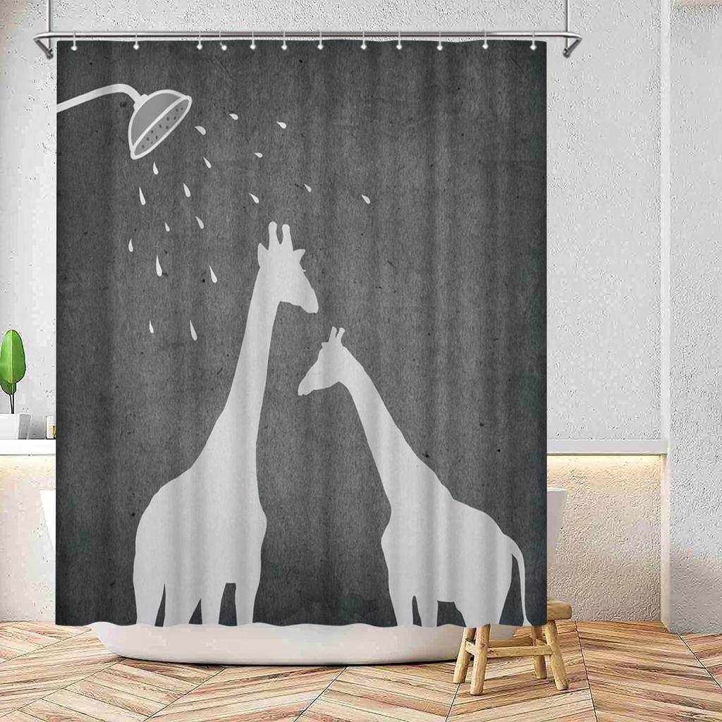 Занавеска для душа с оленем, красочный силуэт животного, рождественские элементы, деревянные доски, тематическая ткань, набор декора для ванной комнаты с крючками