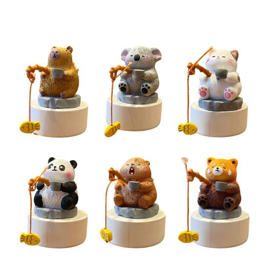 Fishing Animals Figurine Resin Panda Groundhog Capybara Statue Angler Animal Series Ornament