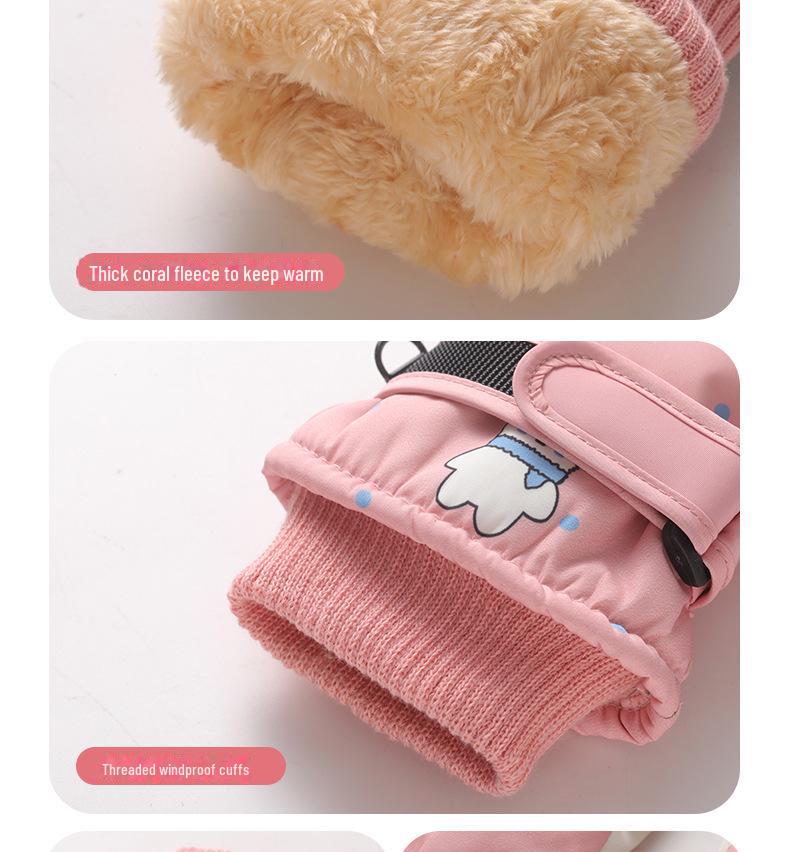 Kids' Winter Touch Screen Ski Gloves - Non-Slip, Windproof, Warm, Five-Finger Design with Velvet Lining