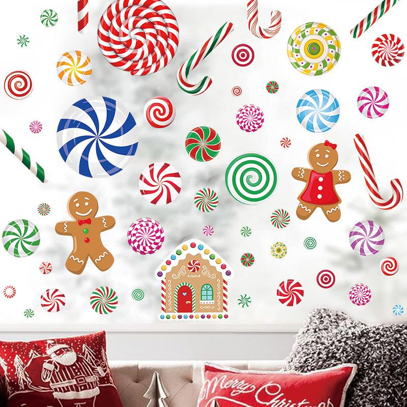 Рождественские конфеты украшение для дома наклейка на стену самоклеящаяся мультяшный пряничный человечек наклейка на окно наклейка на холодильник рождественские украшения