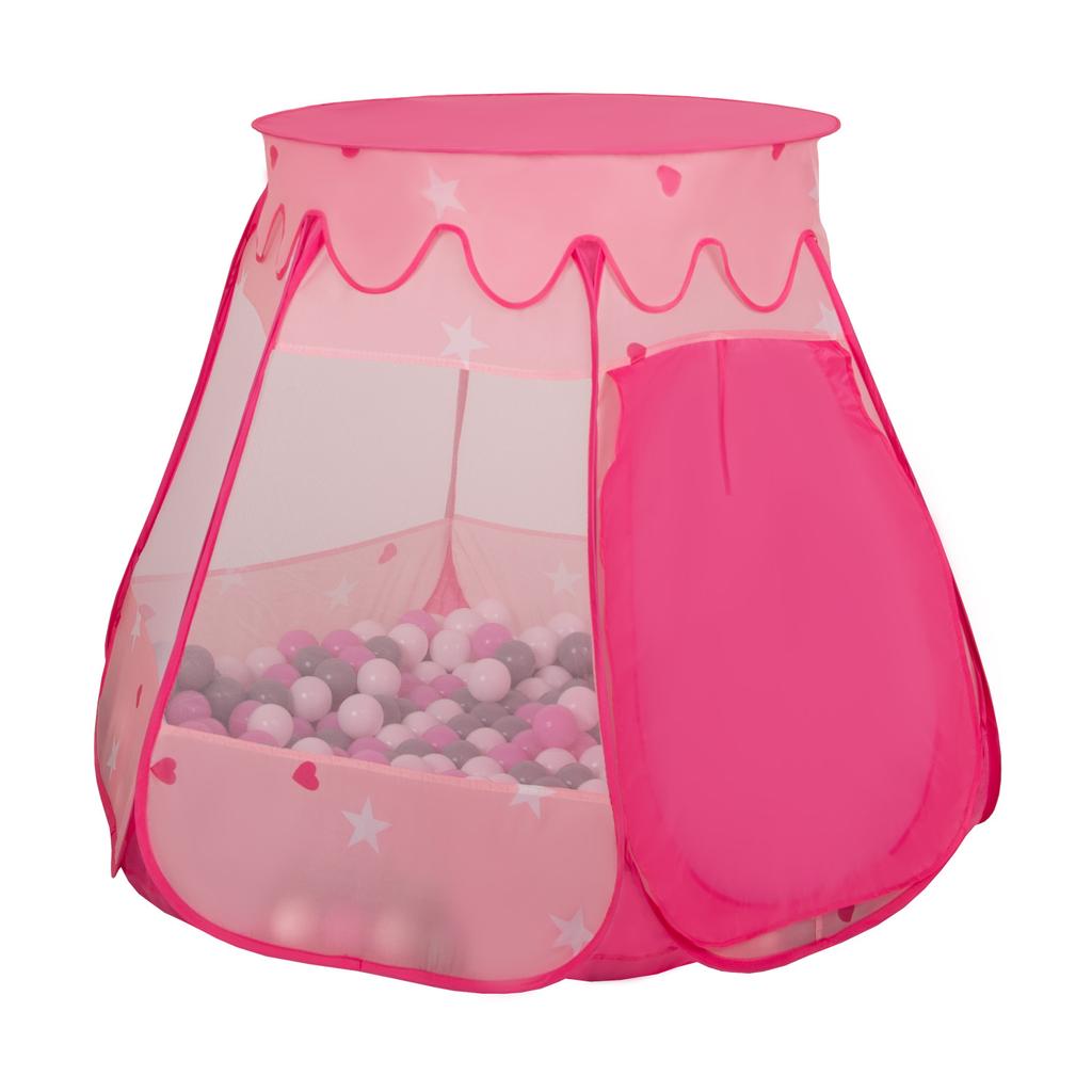Selonis Play Tent 105x90cm/100 Balls Castle House Pop Up Ballpit Plastic Balls for Kids, Pink:pearl-grey-transpa-powder Pink