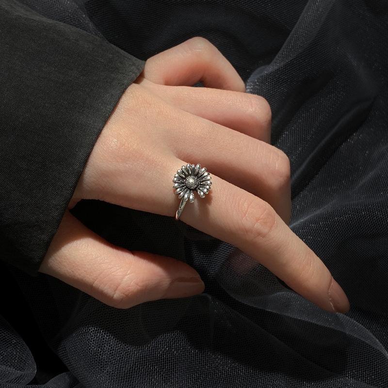 Ретро Кольцо Маленькая Ромашка для Женщин Подсолнух Регулируемое Открытое Кольцо Панк Готические Аксессуары Ручной Работы Дизайнерский Циркон Креативный Подарок