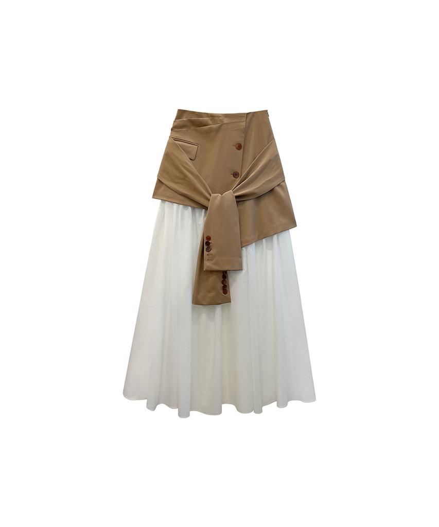Meuameu Blazer Crop Layered Skirt
