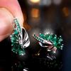 Изысканные синие зеленые серьги-кольца с цирконием для женщин, серебряные висячие серьги с цветком, элегантные вечерние украшения