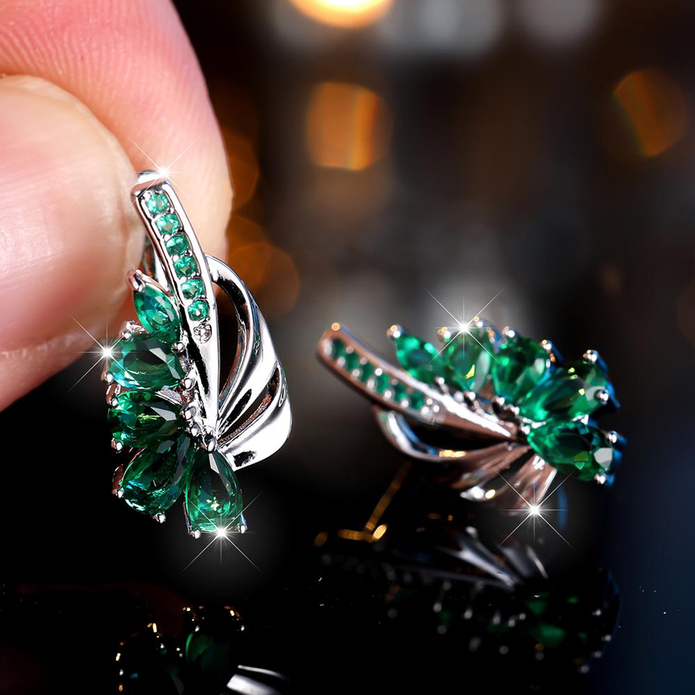 Изысканные синие зеленые серьги-кольца с цирконием для женщин, серебряные висячие серьги с цветком, элегантные вечерние украшения