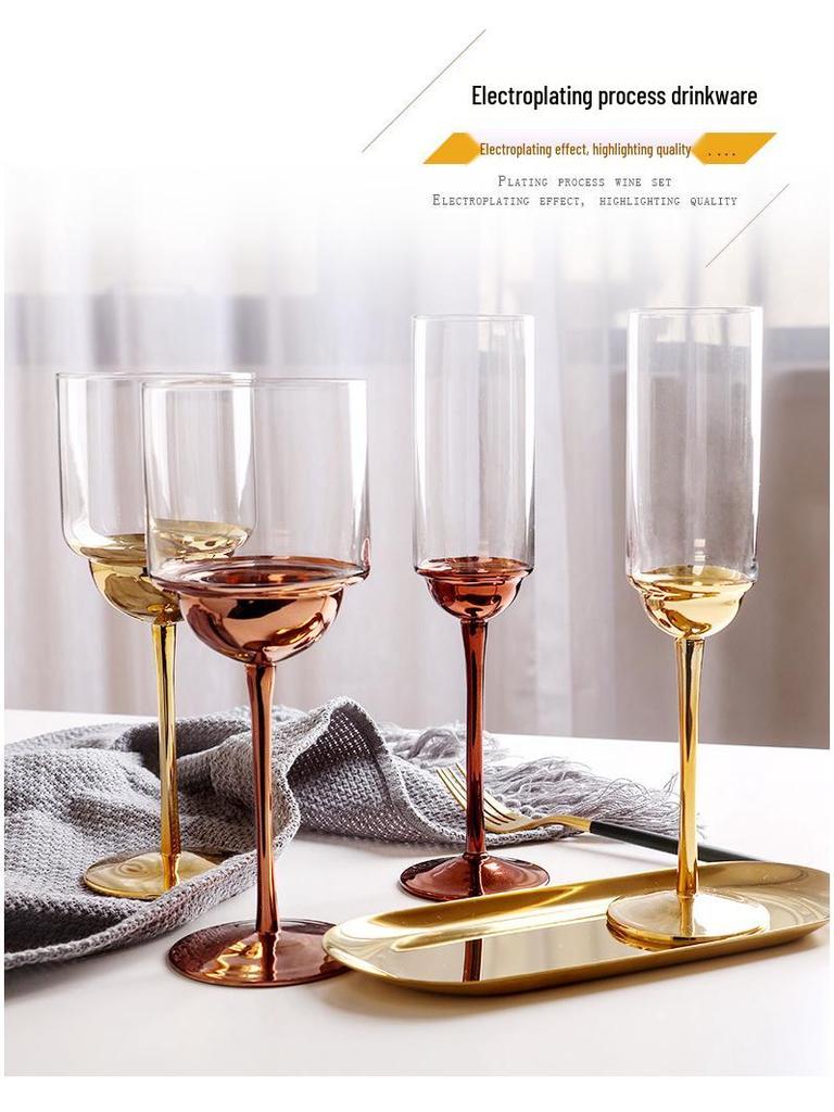 Стильный европейский бокал для вина из хрусталя с высоким стеблем и гальваническим покрытием