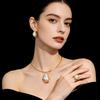 Elegant Asymmetrical Pearl Jewelry Set Women Vintage Chic Necklace Earrings Ring Combo Alloy Chain Floral Design