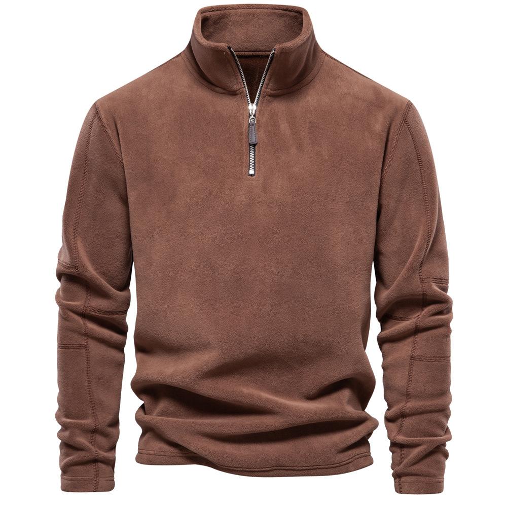 Men's Fall/Winter Long-Sleeve Stand-Up Collar Half-Zip Sweatshirt Youth Solid-Color Fleece Top