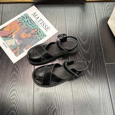 Версия из коровьей кожи~ Босоножки-сабо женские летние плетеные на мягкой подошве пляжные сандалии женские ретро с пряжкой сандалии на плоской подошве