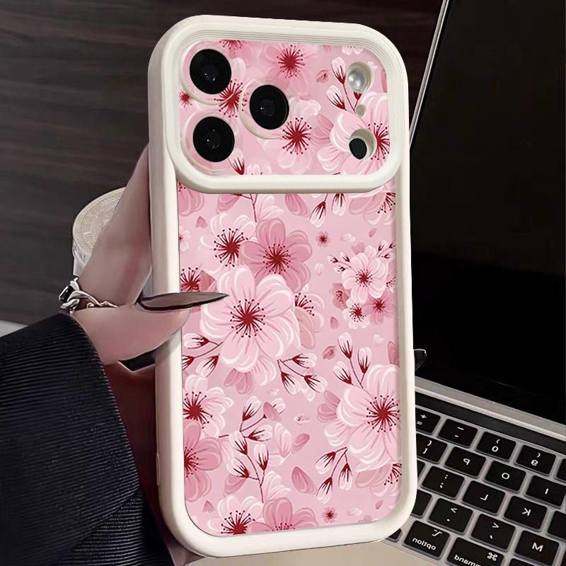 Full Screen Peach Blossoms Floral Case For iPhone 17 Pro Max Funda Shockproof Bumper Cover For iPhone 16 Pro Max 15 14 13 12 11 Air 16E