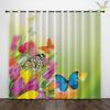 2 Pieces of Butterfly Flower Pattern Printed Curtains for Natural Scenery Decoration, Bedroom, Living Room