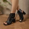 Fashion Women Sandals Denim Shiny Patent Peep Toe Sexy Punk Sandals Summer Goth Chunky Boots High Heels Platform Sandals Big Size 33-46