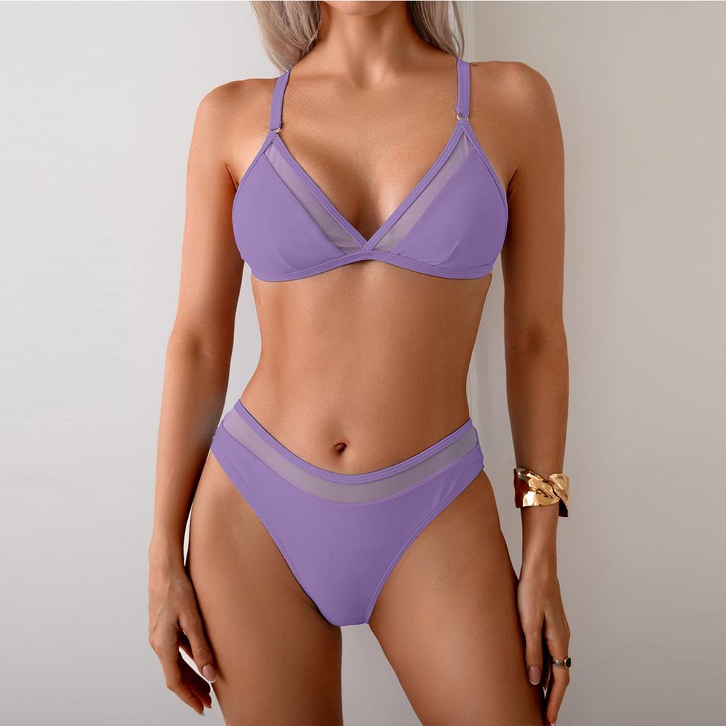 Women's Solid Swimwear Sense Bikini With Chest Pad No Steel Bra Swimwear