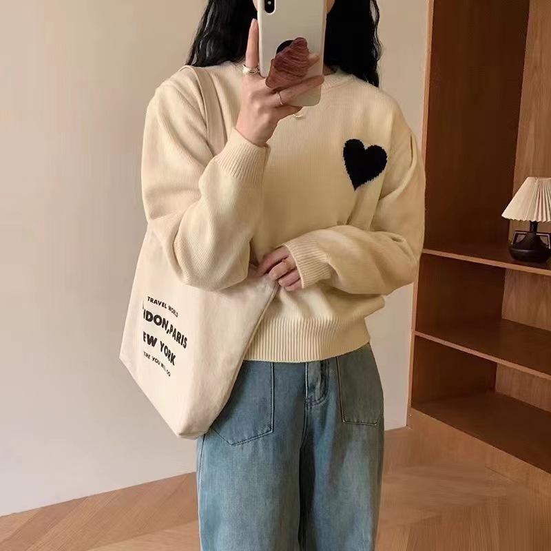 YYFS Женская мода повседневная осень-зима с принтом любовных букв, с длинным рукавом и круглым вырезом