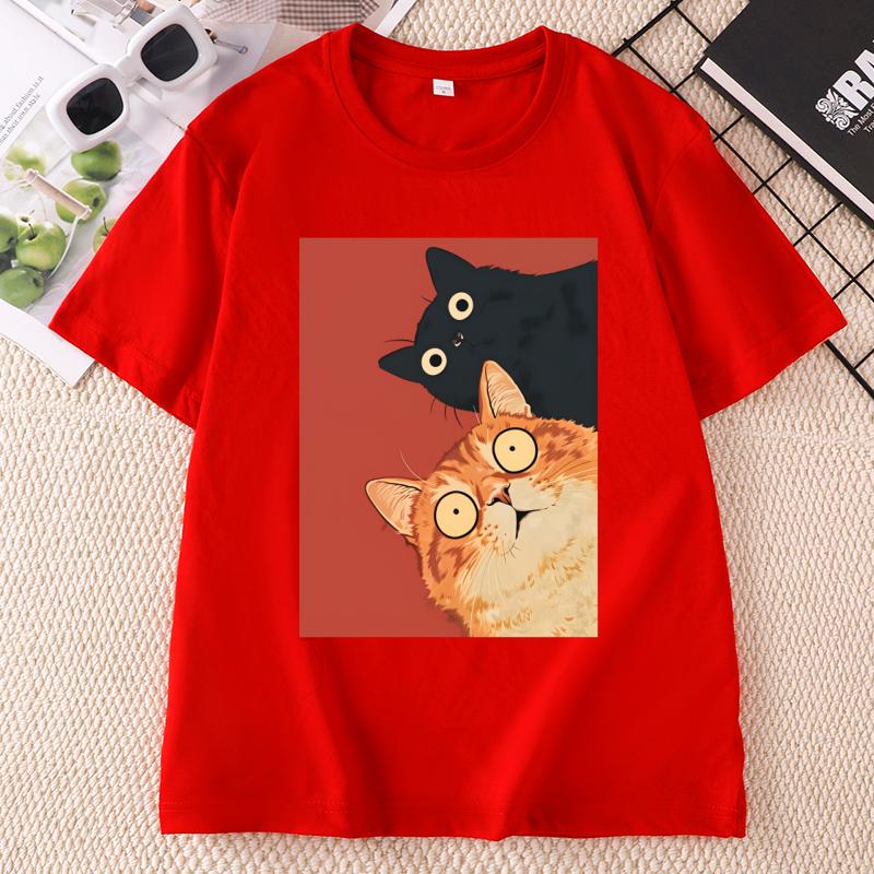 Kawaii Vintage Black Cat Print Tshirt Korean Style Casual Streetwear T Shirt For Unisex And Streetwear Basic Tees