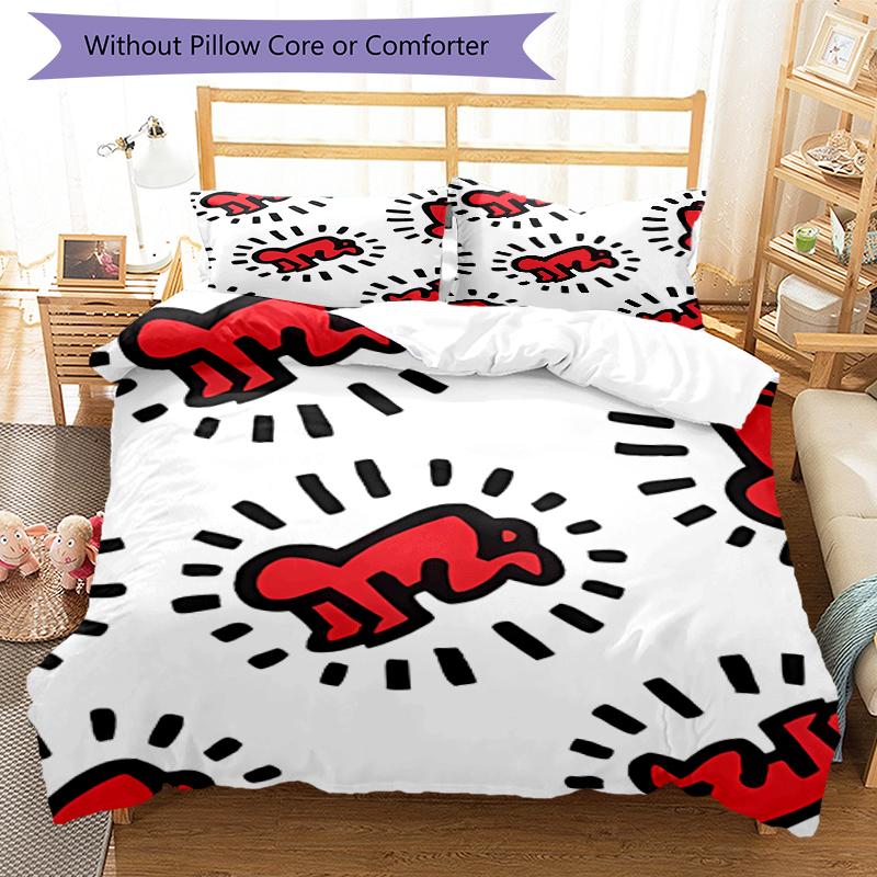 3pcs Keith Haring Ascending1 pattern bedding set duvet cover set includes duvet cover &pillowcases, perfect all season bedroom decoration & gift