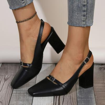 Мода 2025 Новые летние элегантные туфли-лодочки с квадратным носком и высоким каблуком, женская мода, женские туфли-слингбэки, большие размеры, офисные платья, сандалии для женщин