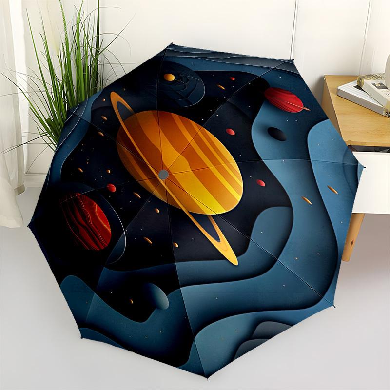 Planets, Space Themed Automatic Opening and Closing Umbrella, Brightly Colored 8-rib Portable Umbrella, Suitable for Men and Women, A Perfec