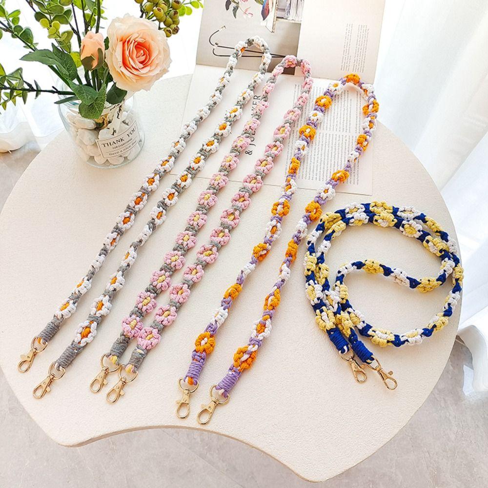 Cute Daisy Flower Macrame Keychain Handmade Bags Handle Chain Bohemian Key Fob Strap for Women