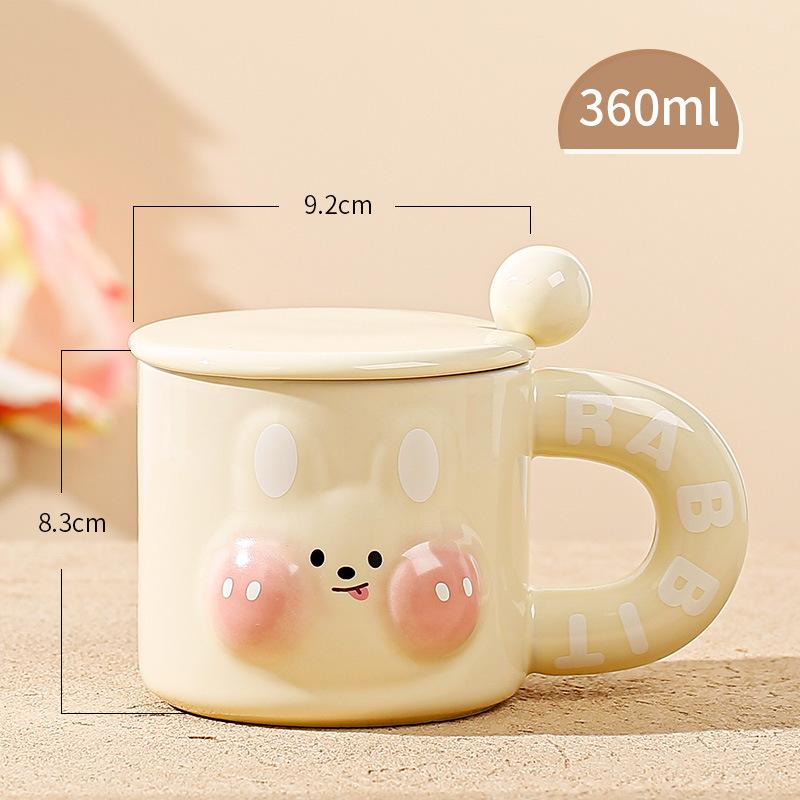 High-Value Rabbit Ceramic Cup With Lid Household Cute Couple Water Cup Creative Gift Souvenir